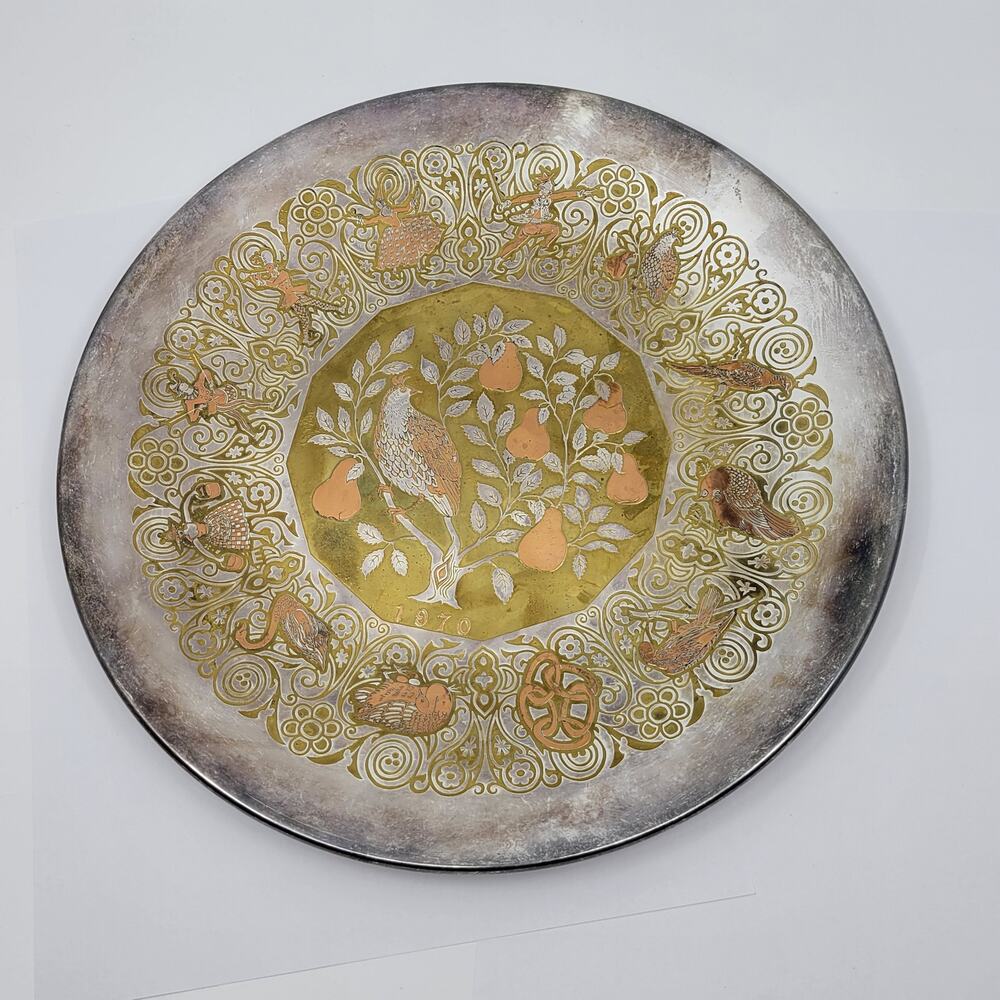 Vintage Christmas Plate Reed & Barton 1970 Damascene Partridge